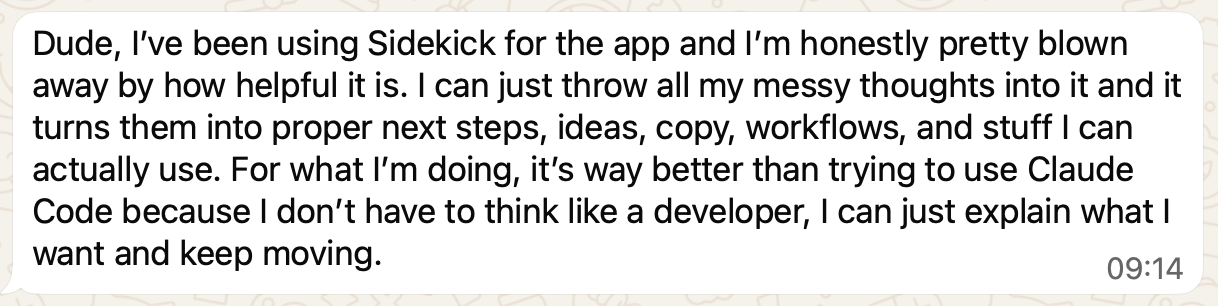 Daniel Fuchs Sidekick testimonial message