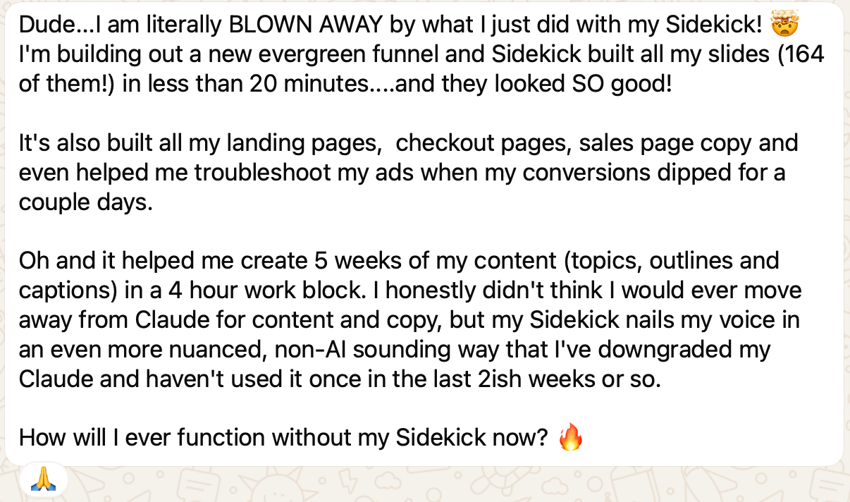 Gillian Clark Sidekick testimonial message