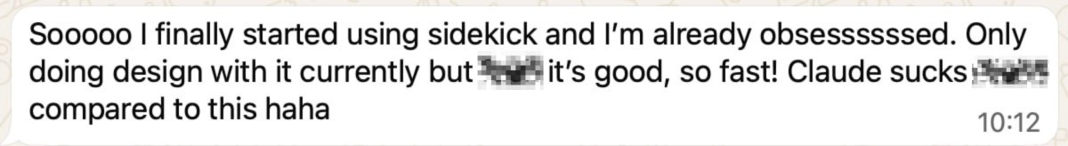 Jade Sultana Sidekick testimonial message